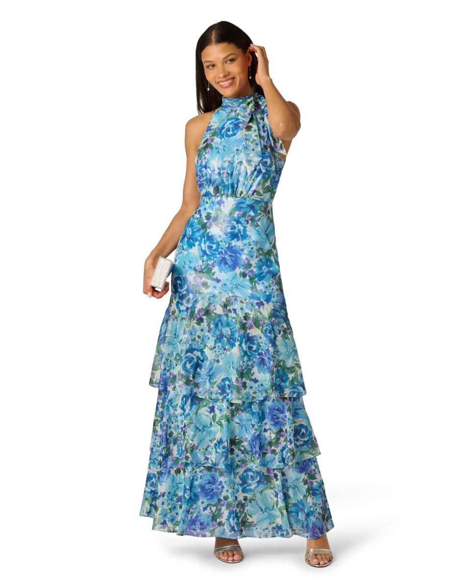 Vestido de Chiffon Envernizado Azul-3