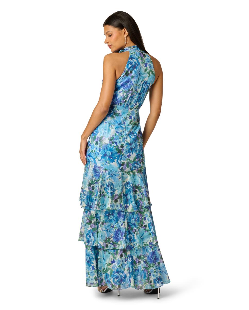 Vestido de Chiffon Envernizado Azul-4