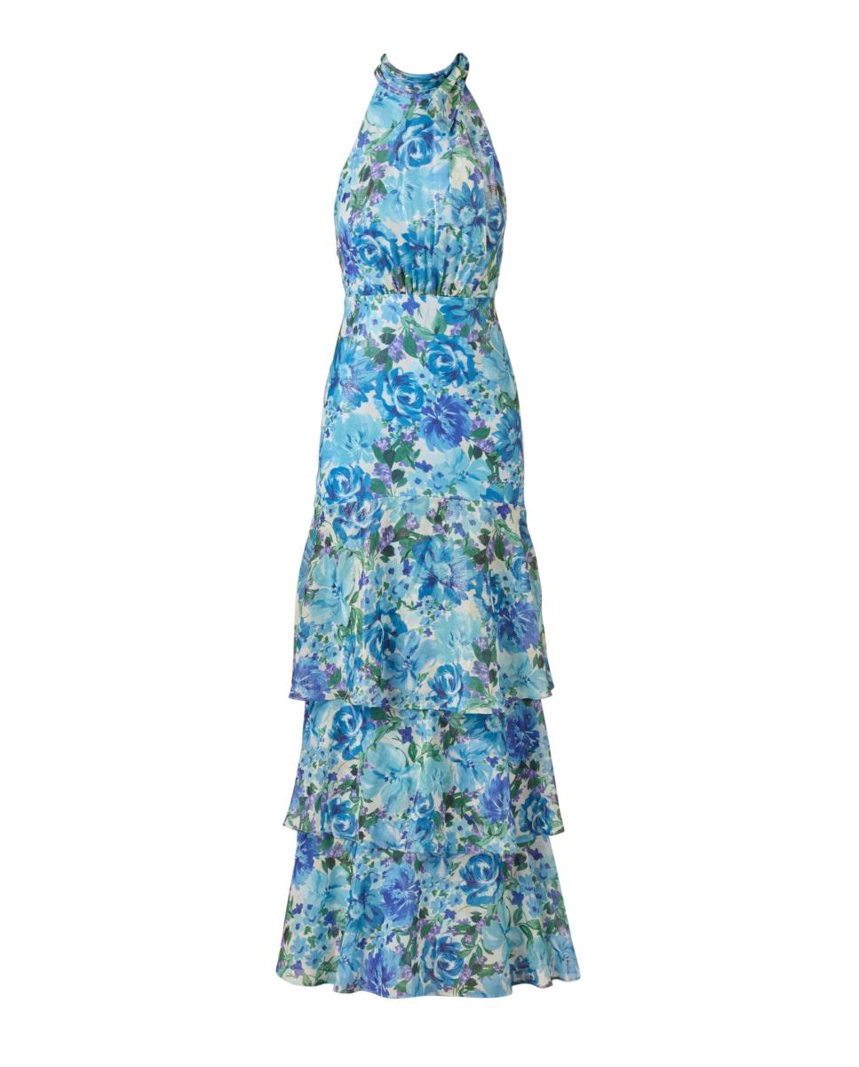 Vestido de Chiffon Envernizado Azul-5