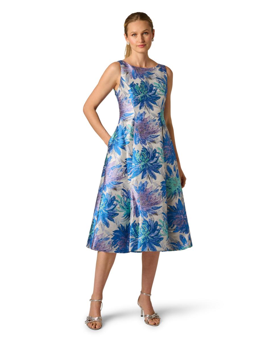 Vestido Jacquard Comprido Azul-3