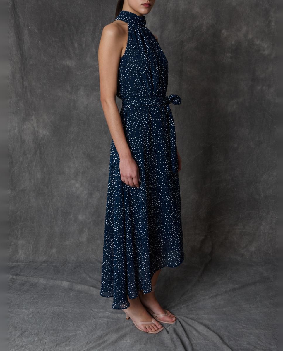 Vestido Comprido às Bolinhas Azul-2