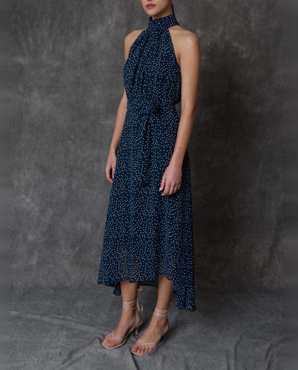 Vestido Comprido às Bolinhas Azul-3