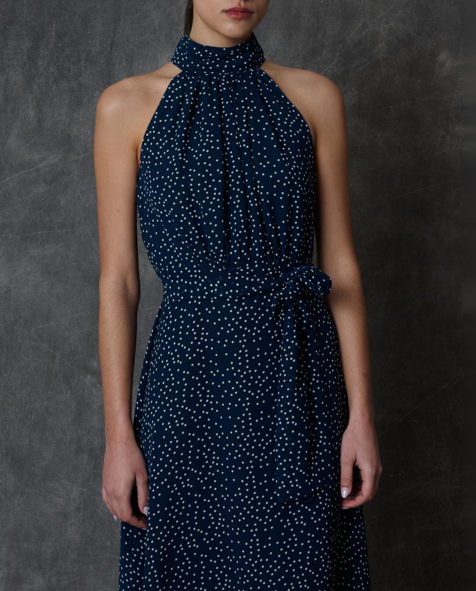 Vestido Comprido às Bolinhas Azul-5