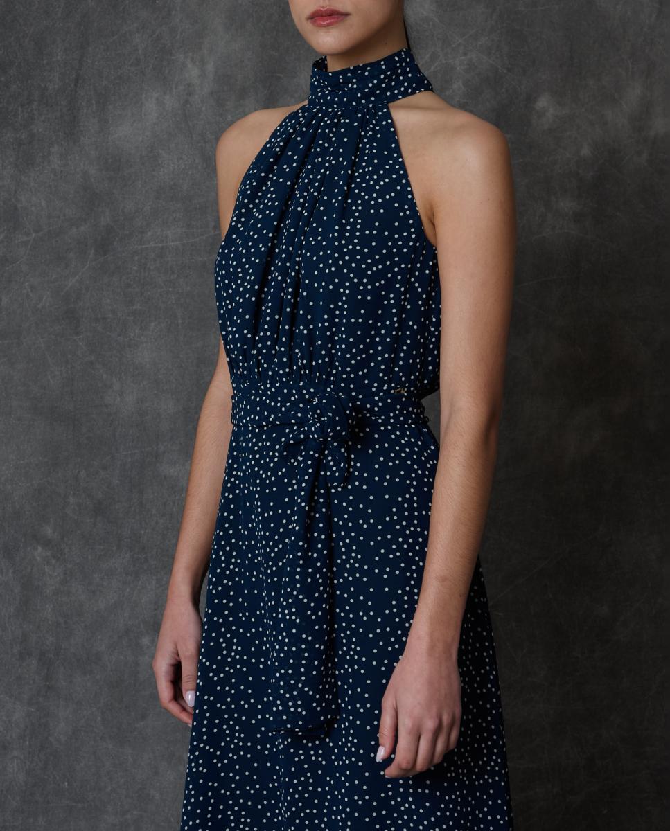 Vestido Comprido às Bolinhas Azul-6