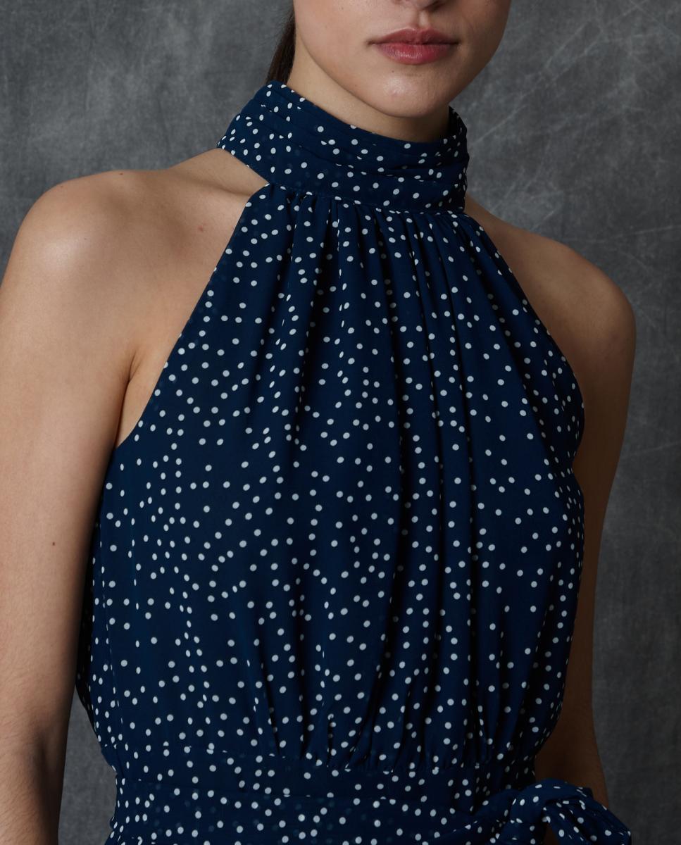 Vestido Comprido às Bolinhas Azul-7