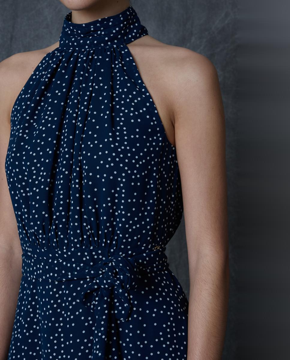 Vestido Comprido às Bolinhas Azul-8