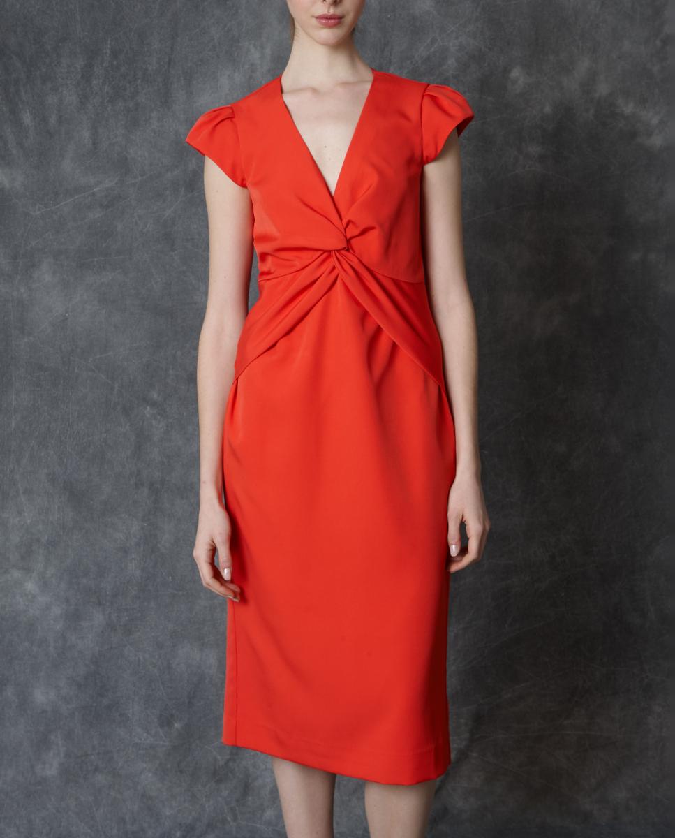 Vestido midi liso Vermelho-2