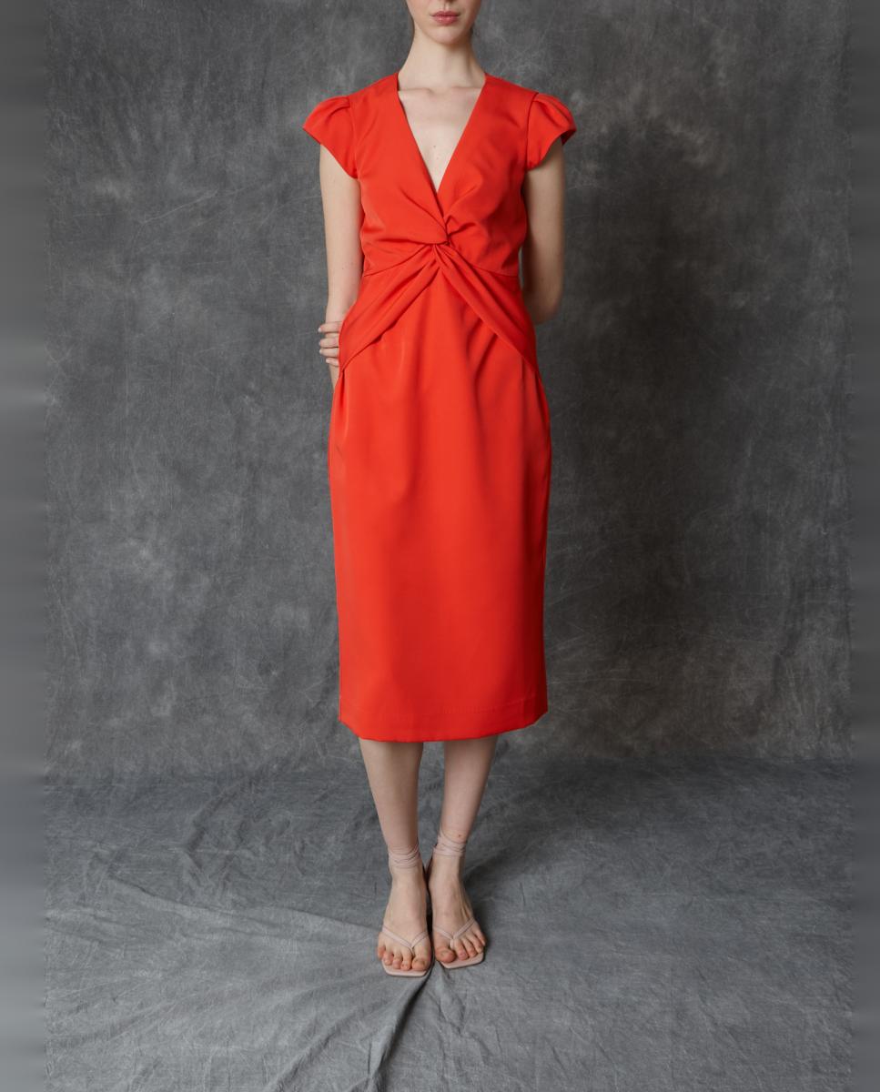 Vestido midi liso Vermelho-3