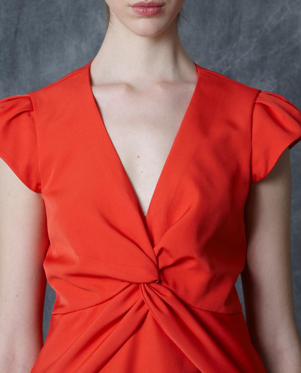 Vestido midi liso Vermelho-4