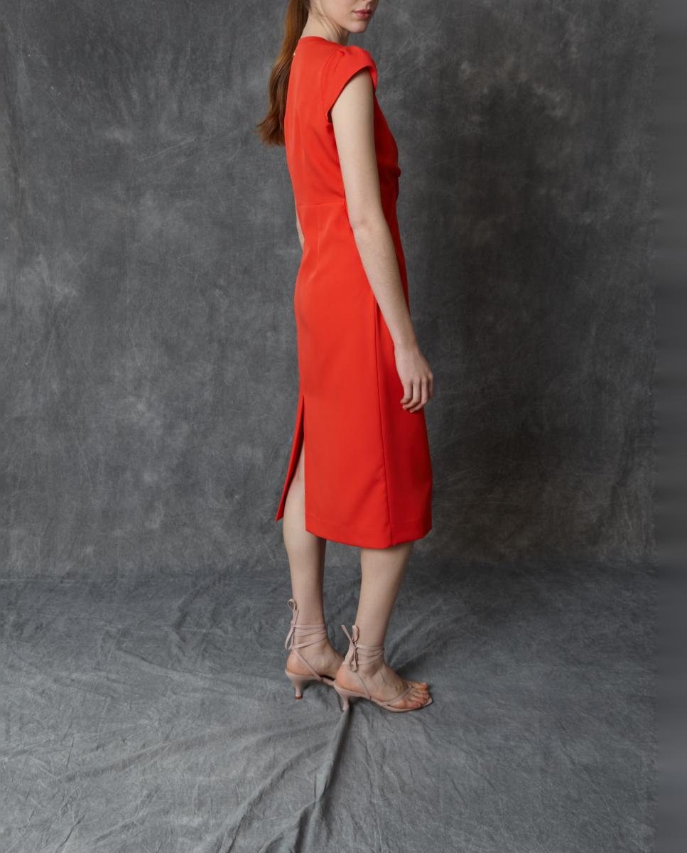 Vestido midi liso Vermelho-5