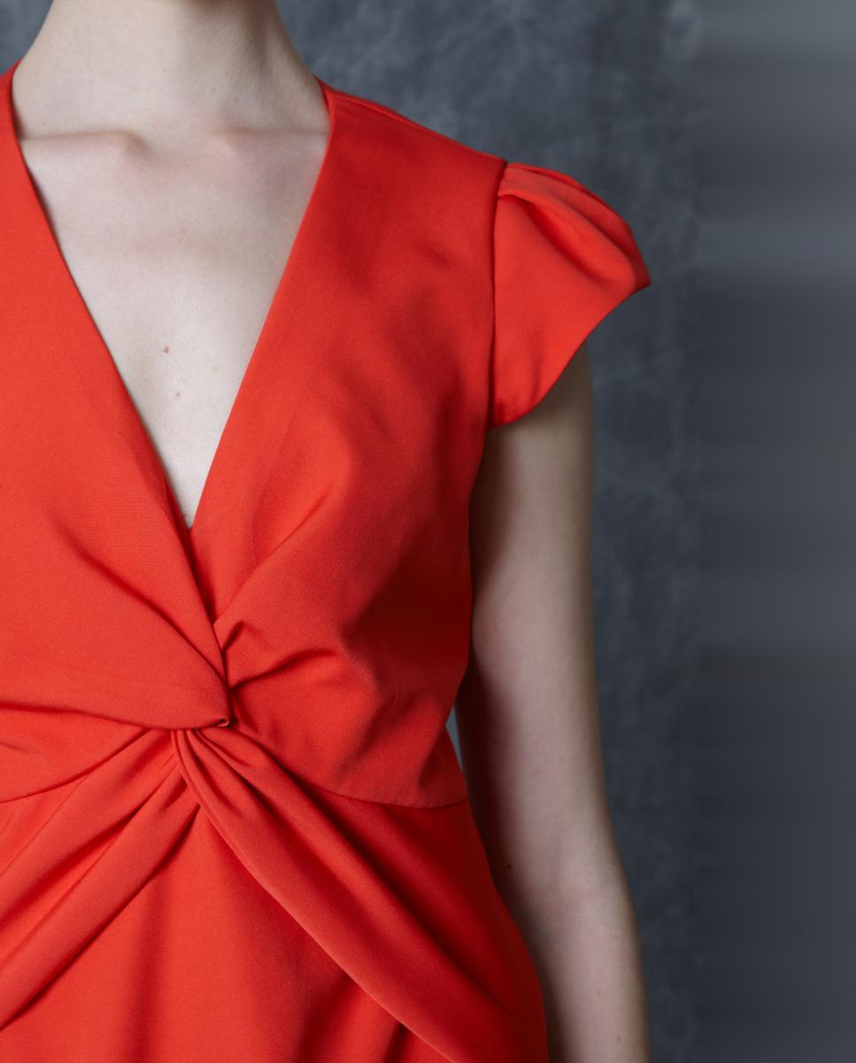 Vestido midi liso Vermelho-6