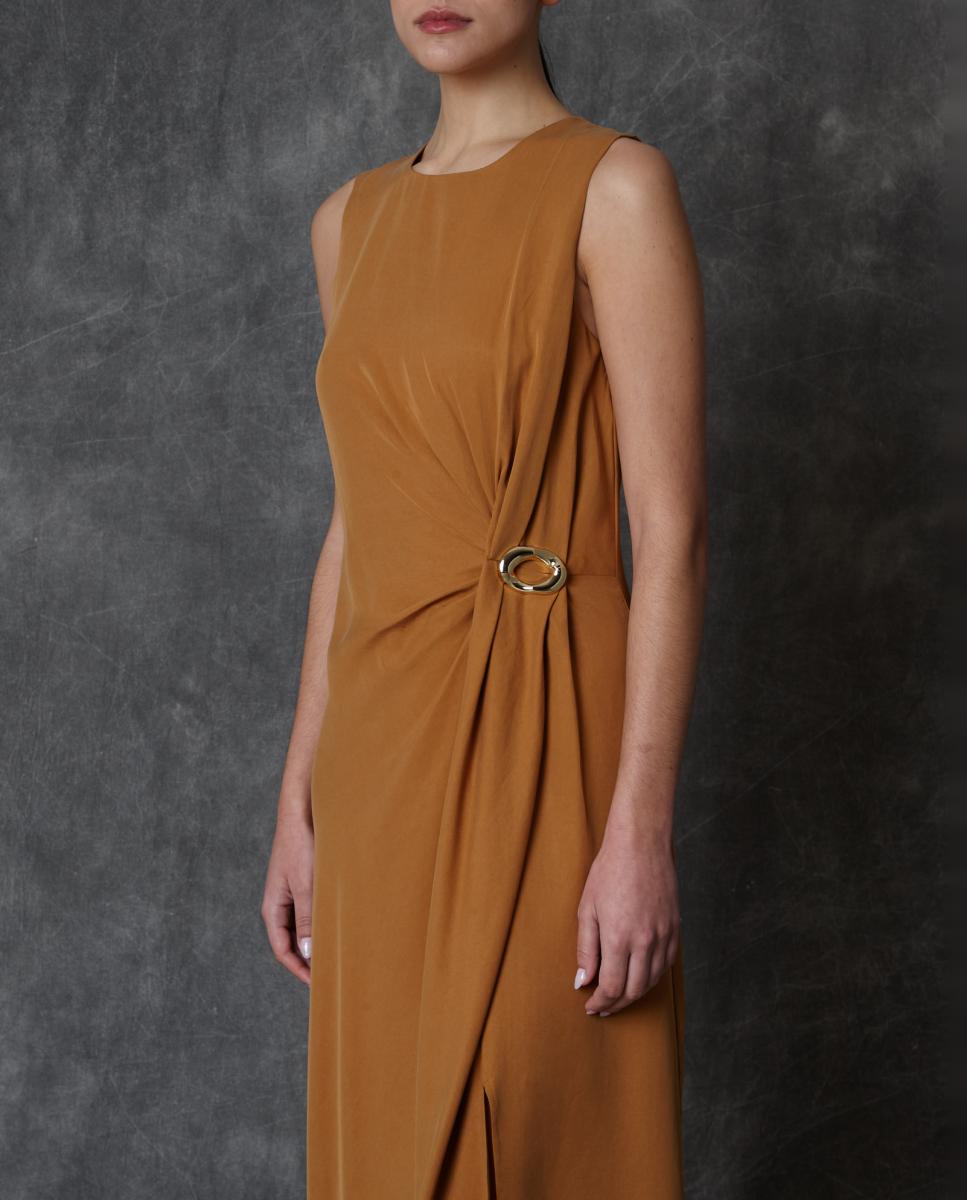 Vestido comprido liso Castanho-2
