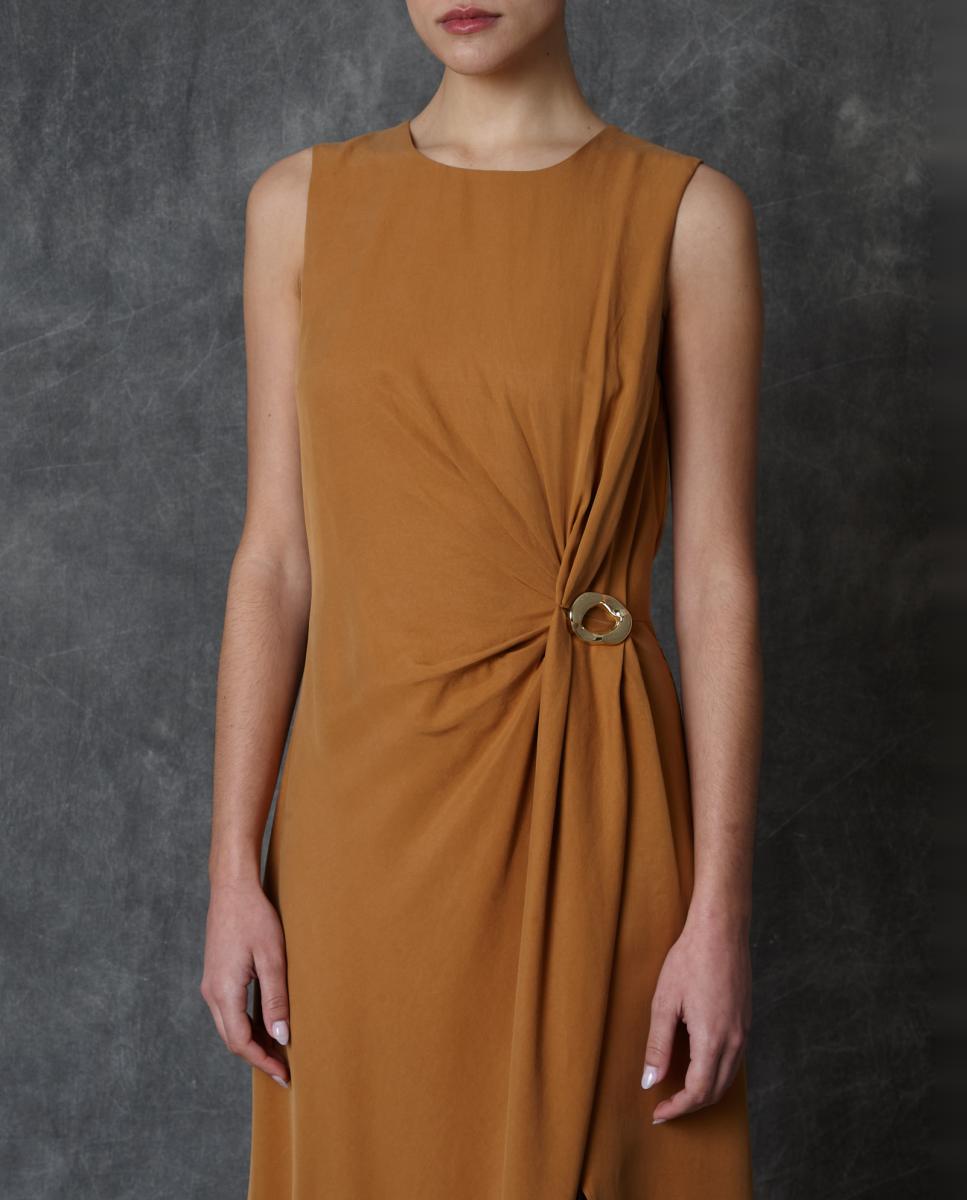Vestido comprido liso Castanho-4