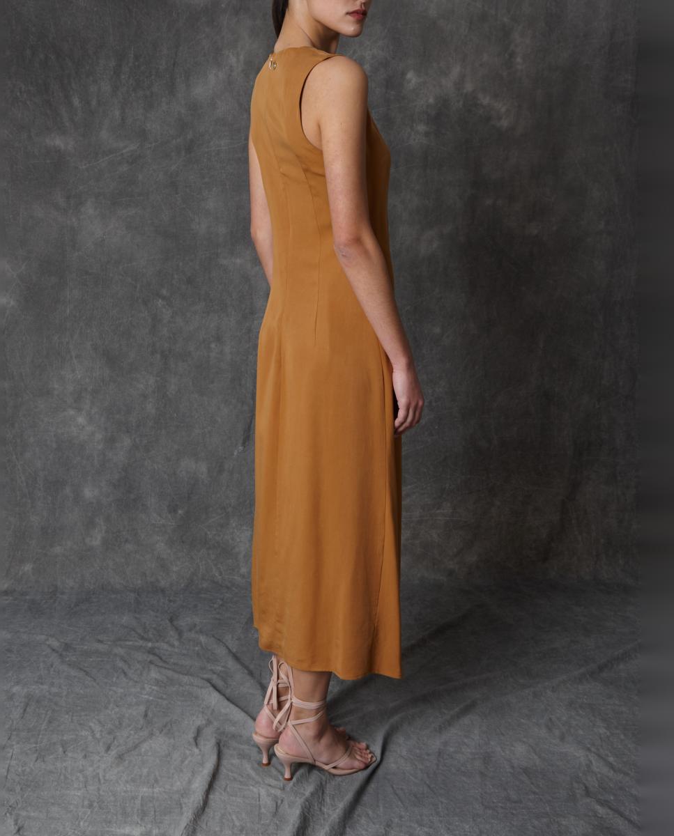Vestido comprido liso Castanho-5