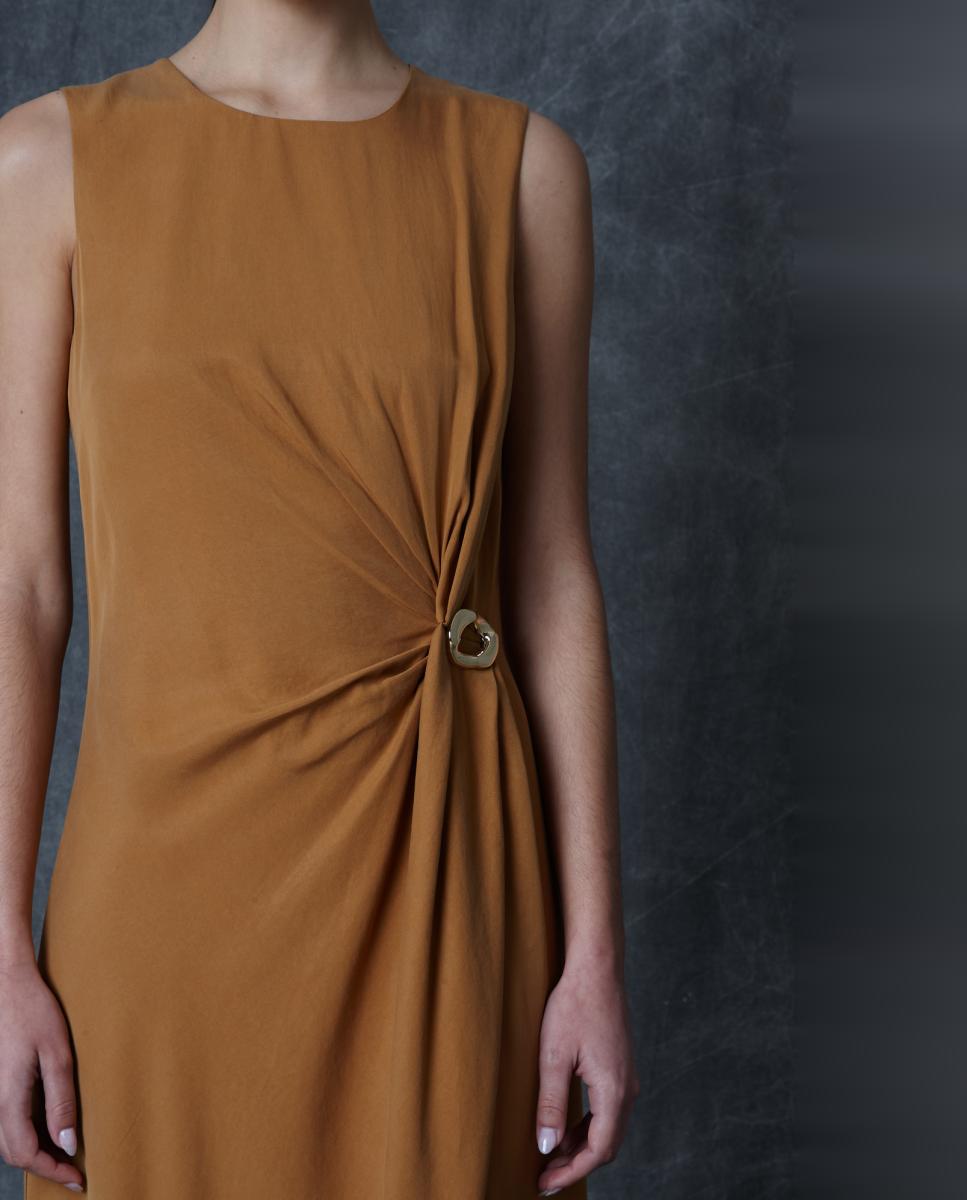 Vestido comprido liso Castanho-6