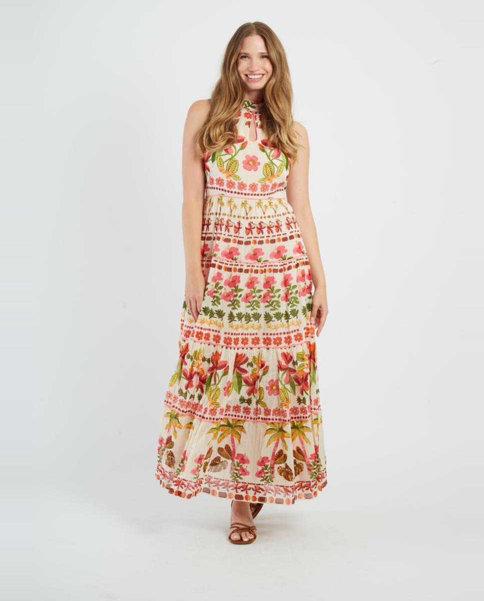 Vestido Comprido com Gola Halter e sem Mangas Cru-2