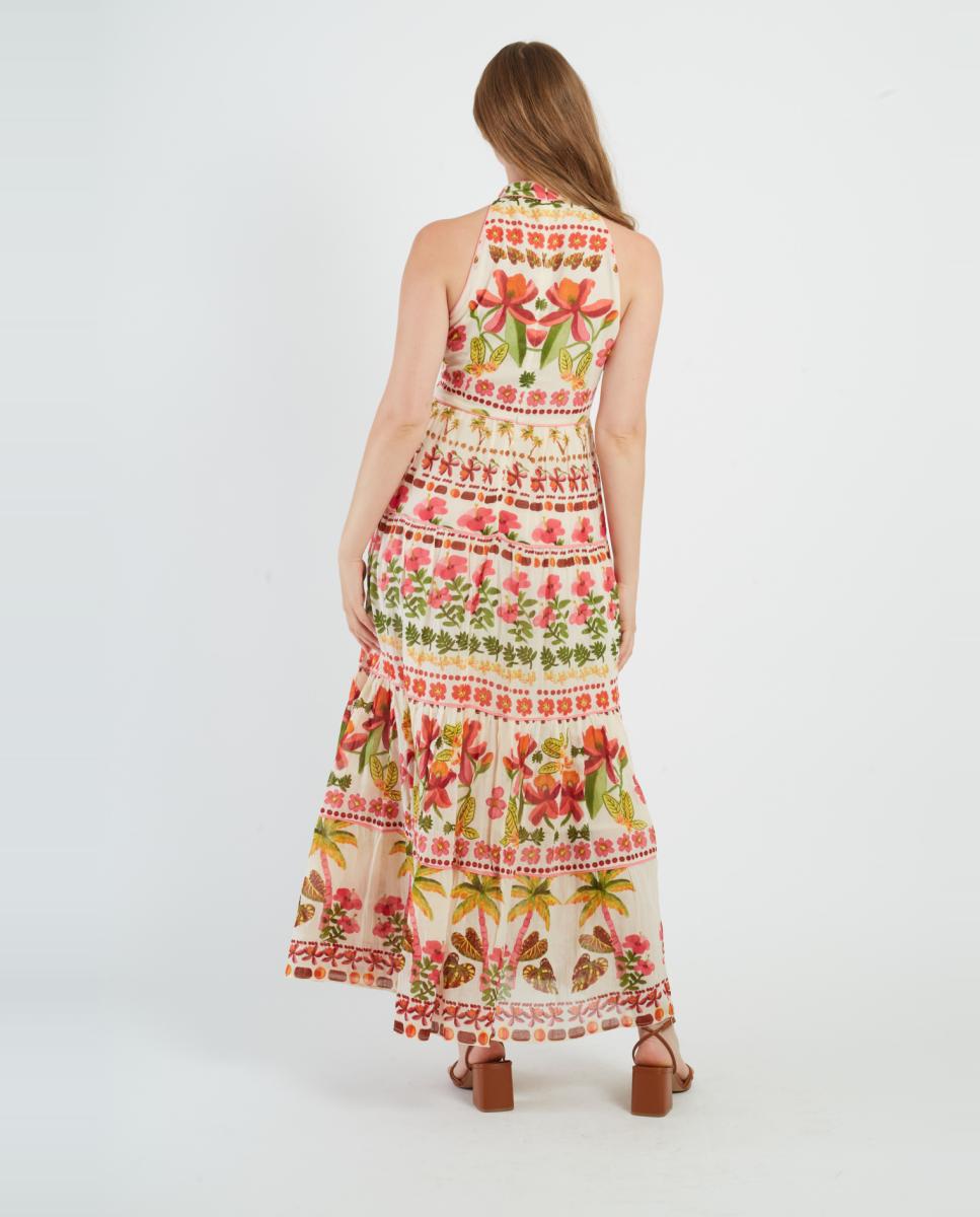 Vestido Comprido com Gola Halter e sem Mangas Cru-3