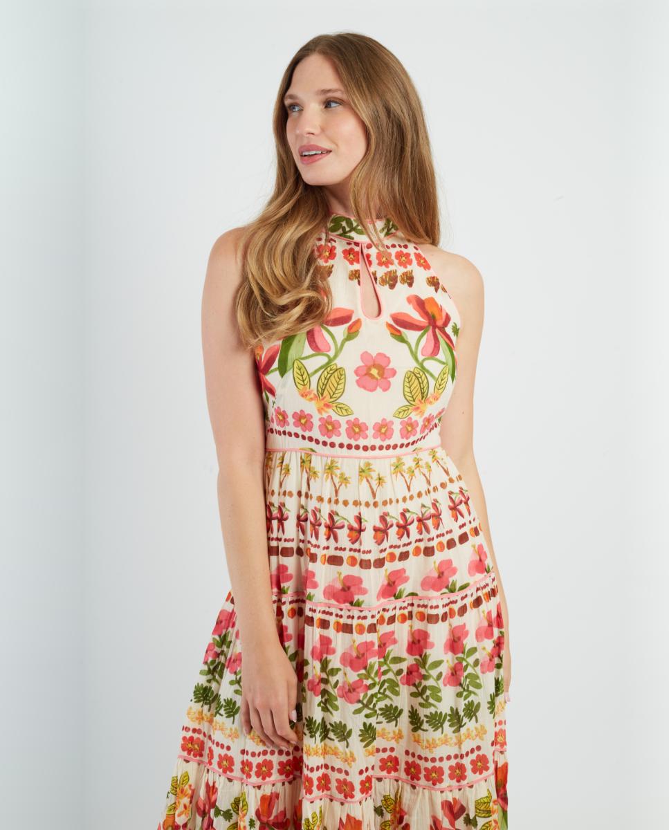 Vestido Comprido com Gola Halter e sem Mangas Cru-4