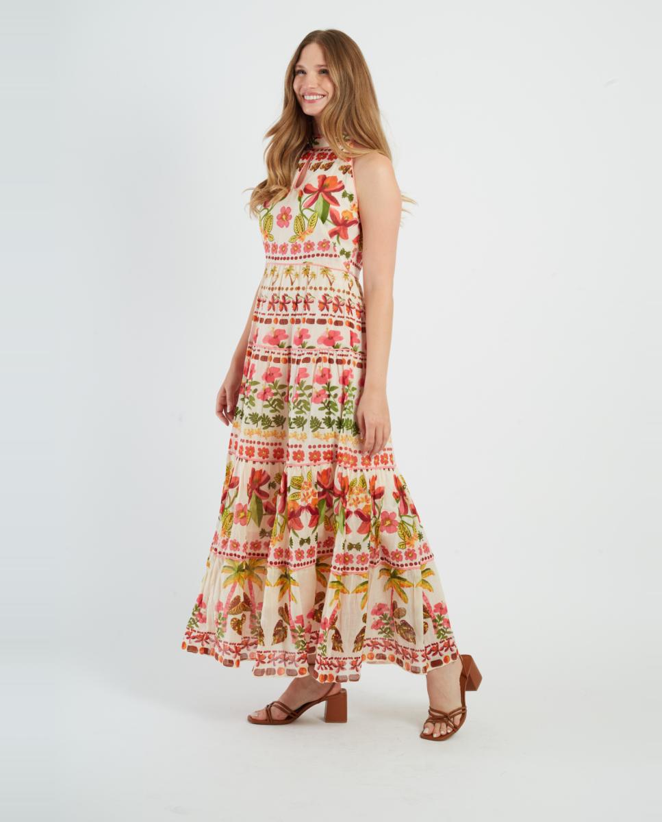 Vestido Comprido com Gola Halter e sem Mangas Cru-5