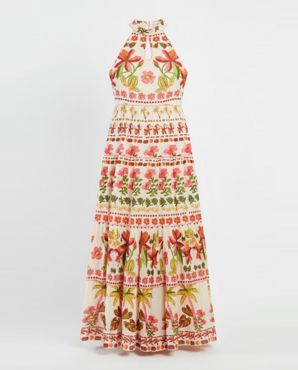 Vestido Comprido com Gola Halter e sem Mangas Cru-6