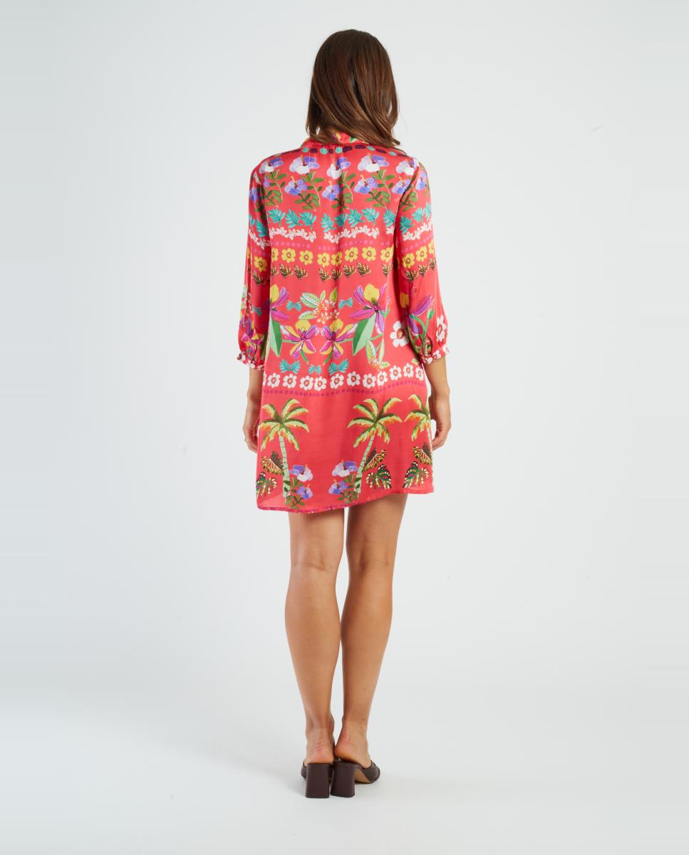 Vestido Curto Regular com Manga 3/4 e Decote em Bico Coral-4