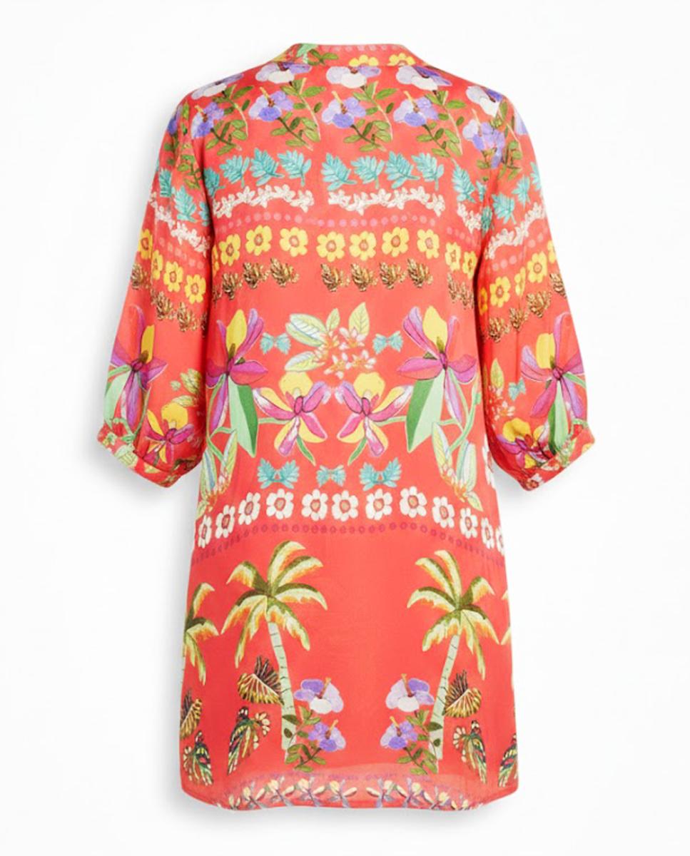 Vestido Curto Regular com Manga 3/4 e Decote em Bico Coral-6