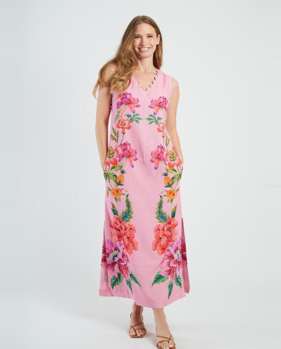 Imagem 0 de Vestido Comprido com Decote em Bico e sem Mangas.