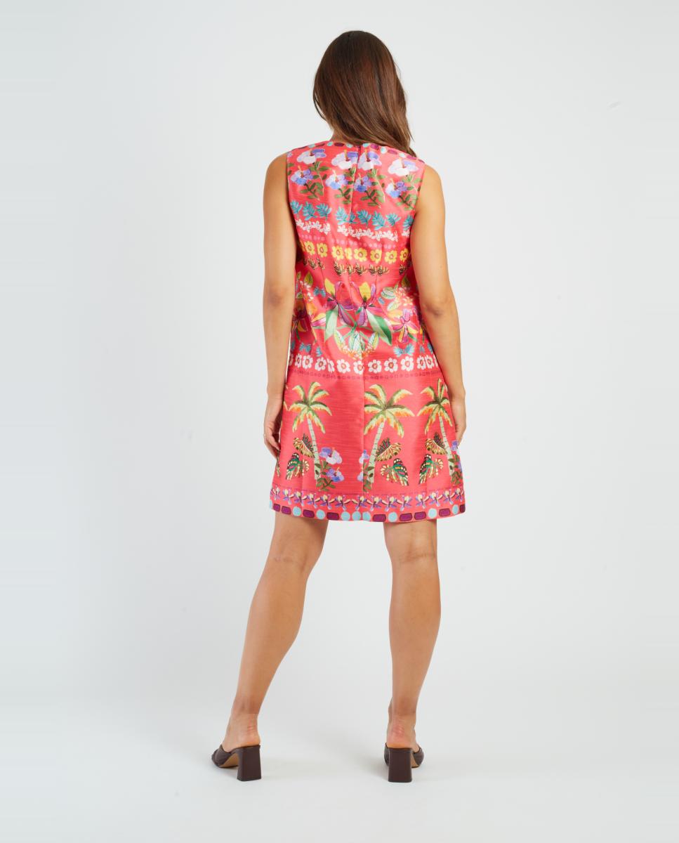 Vestido Curto Regular sem Mangas e com Decote Redondo Coral-3