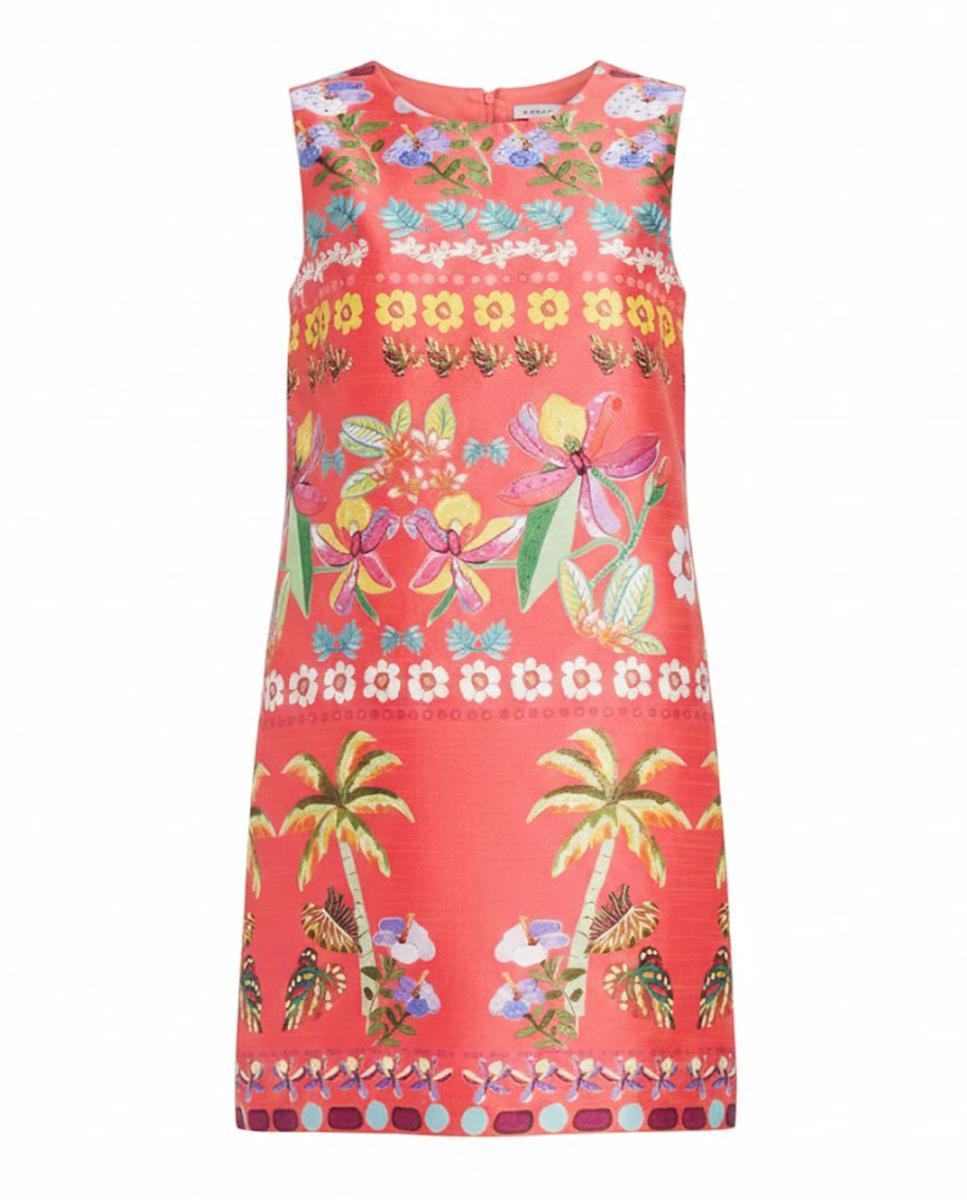 Vestido Curto Regular sem Mangas e com Decote Redondo Coral-4