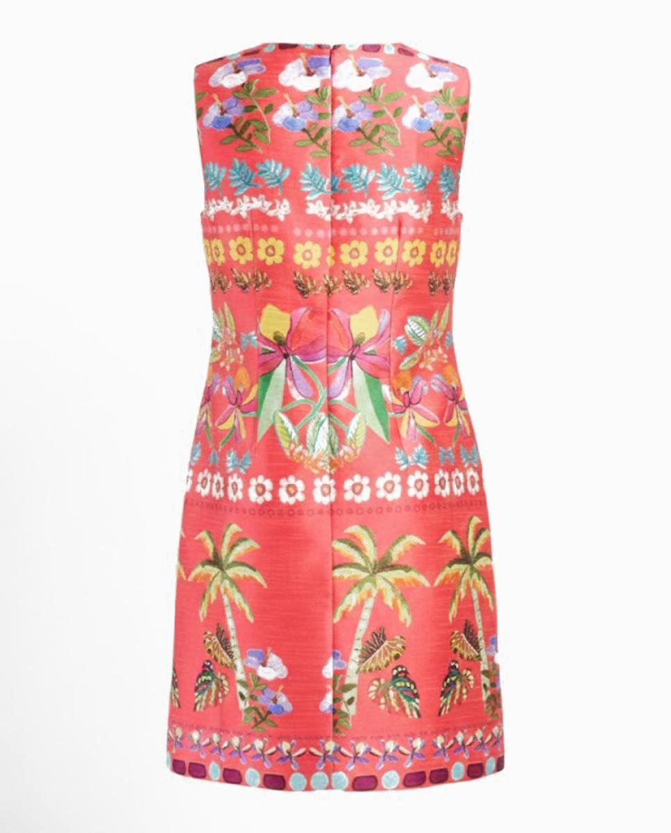 Vestido Curto Regular sem Mangas e com Decote Redondo Coral-5