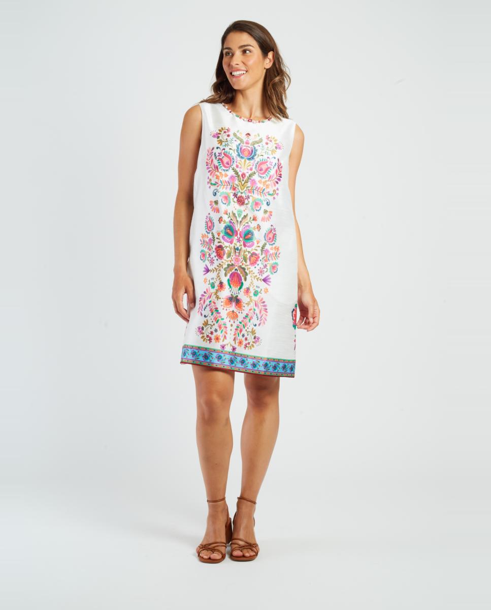 Vestido Curto Regular sem Mangas e com Decote Redondo Branco-2