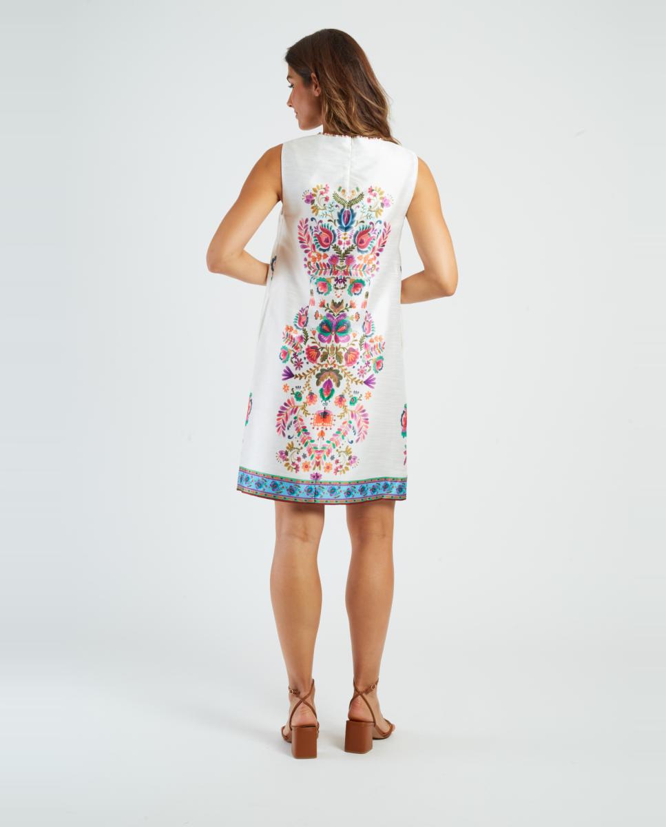 Vestido Curto Regular sem Mangas e com Decote Redondo Branco-4