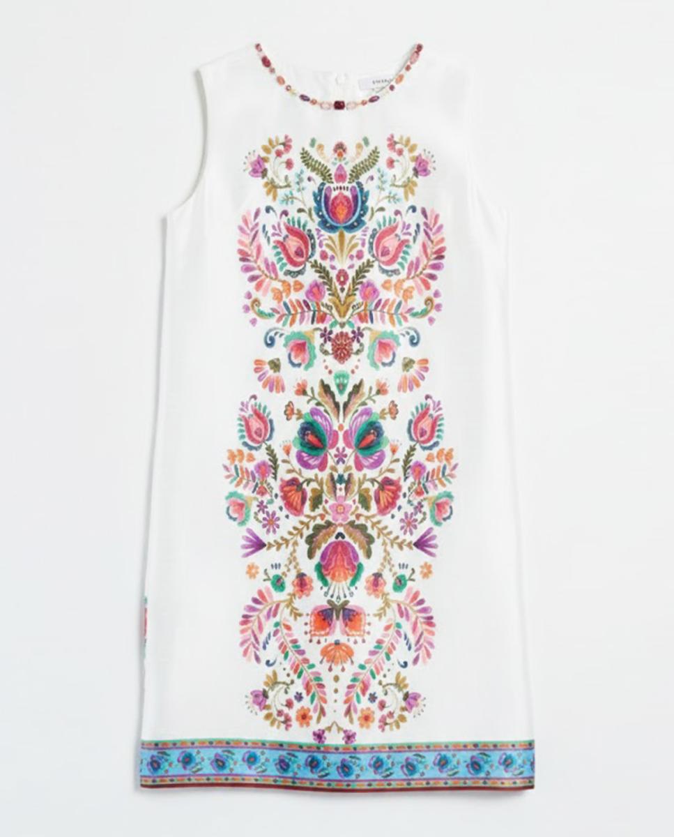 Vestido Curto Regular sem Mangas e com Decote Redondo Branco-5