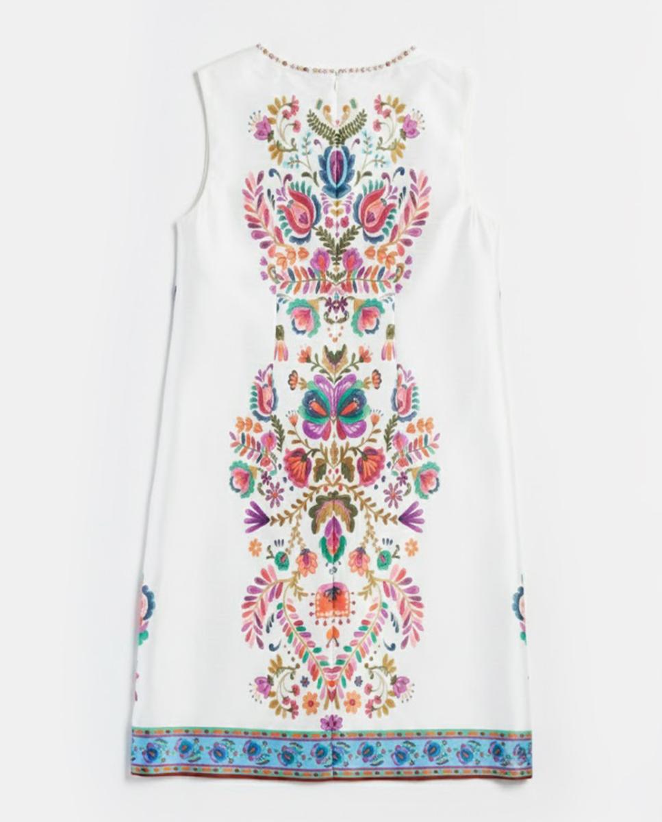 Vestido Curto Regular sem Mangas e com Decote Redondo Branco-6