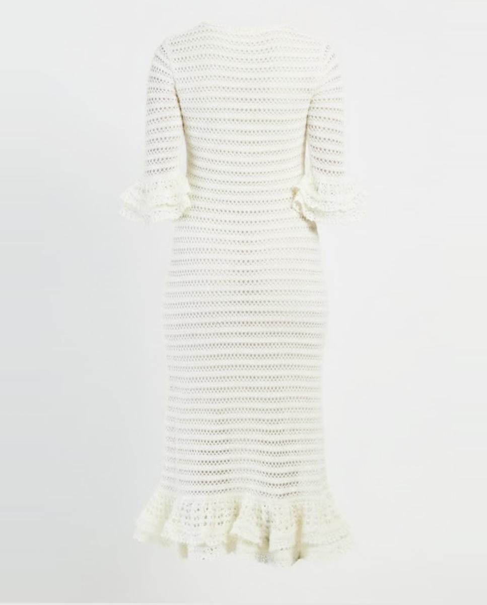 Vestido Comprido de Malha com Decote Redondo e Manga 3/4 Branco-6