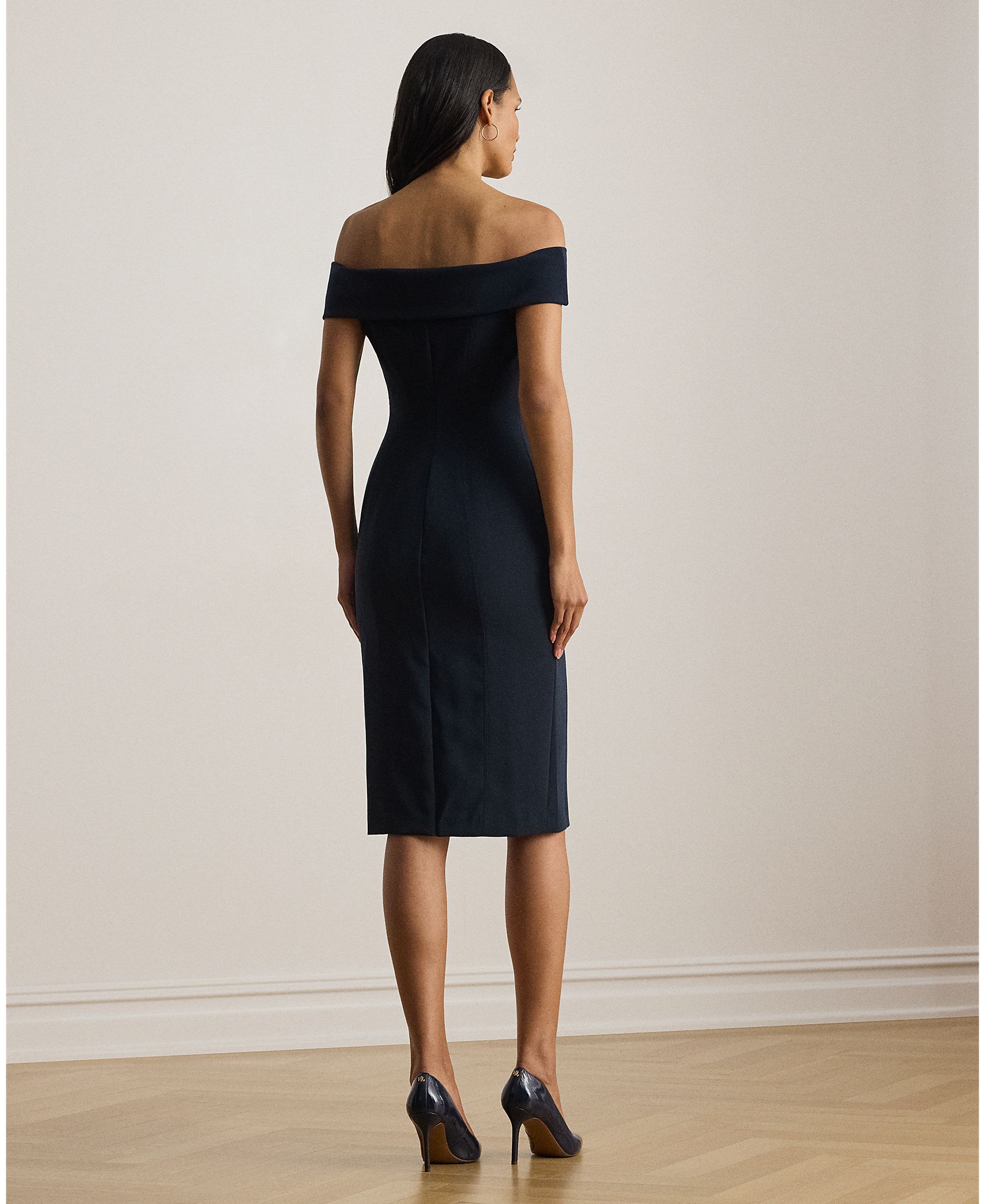 Vestido Midi de Cocktail com Ombros Descobertos Azul-marinho-2