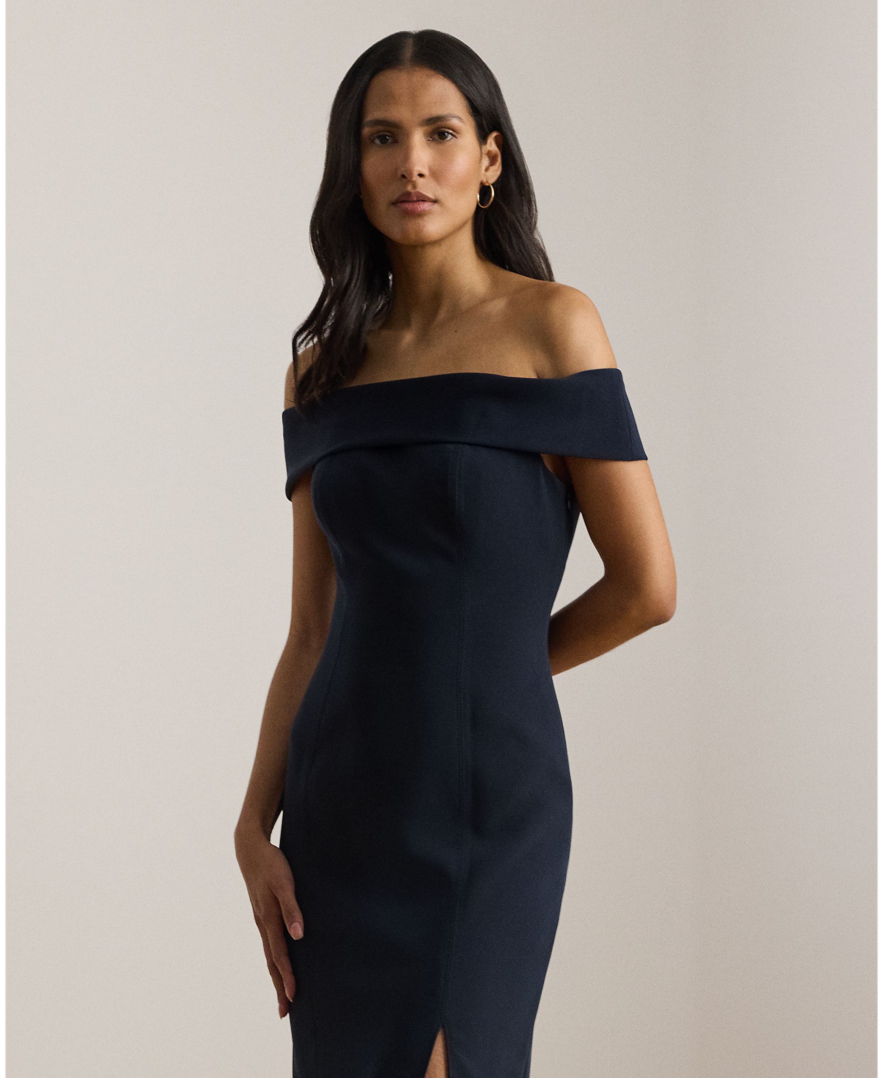 Vestido Midi de Cocktail com Ombros Descobertos Azul-marinho-3