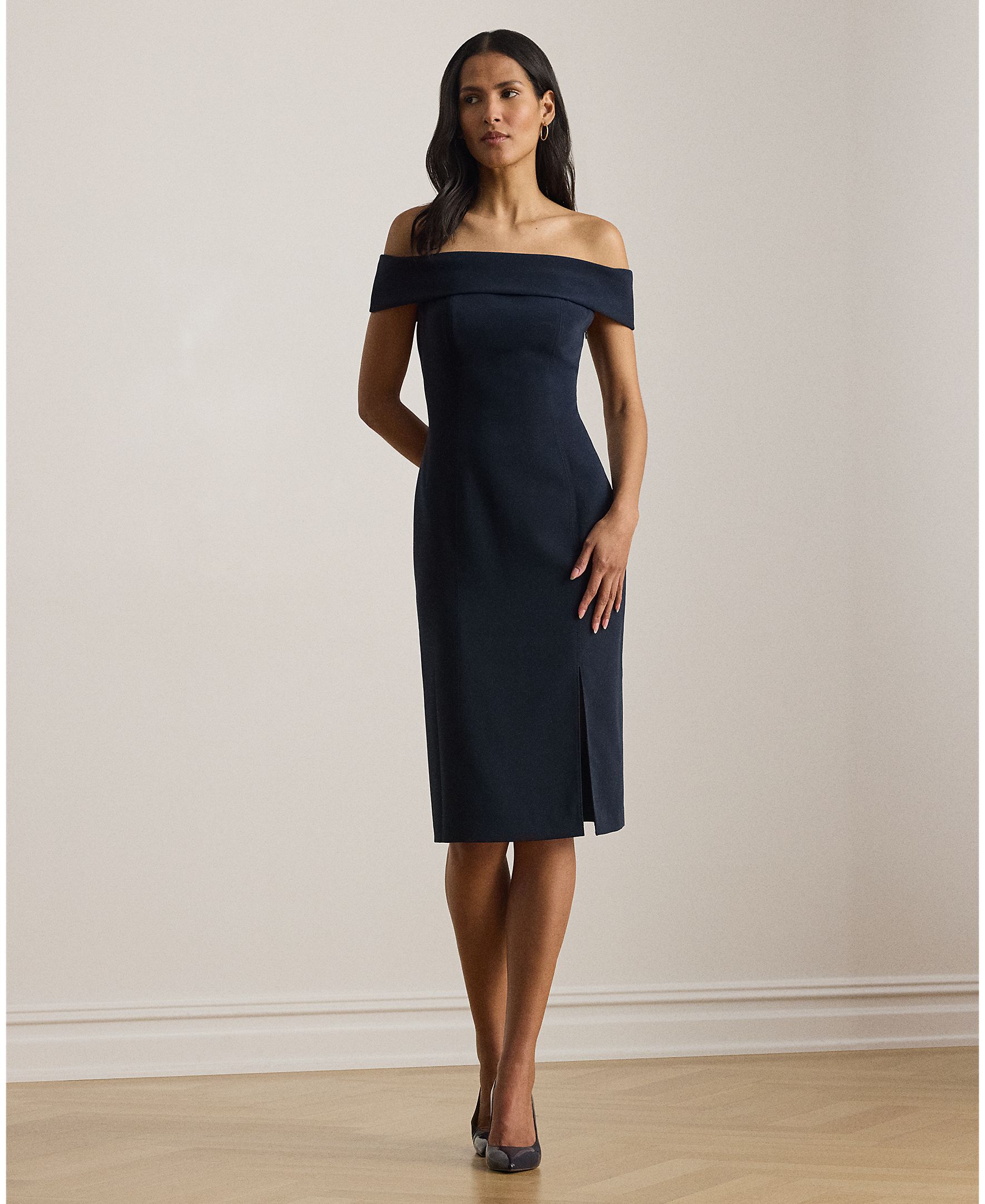 lauren ralph lauren crepe off-the-shoulder cocktail dress Ralph Lauren Crepe Off-the-Shoulder Cocktail Dress