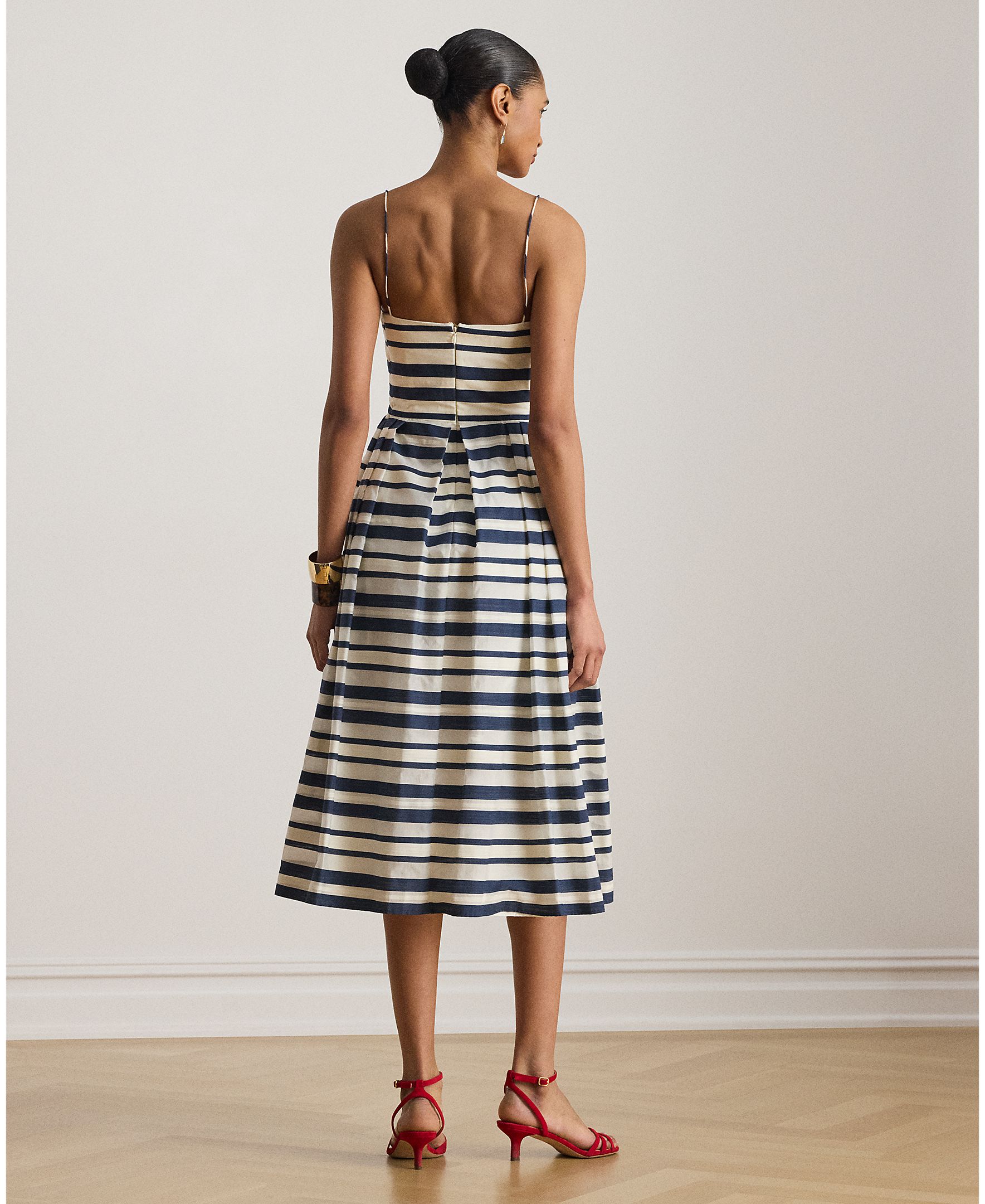 Vestido midi de alças com estampado Azul / Bege-2