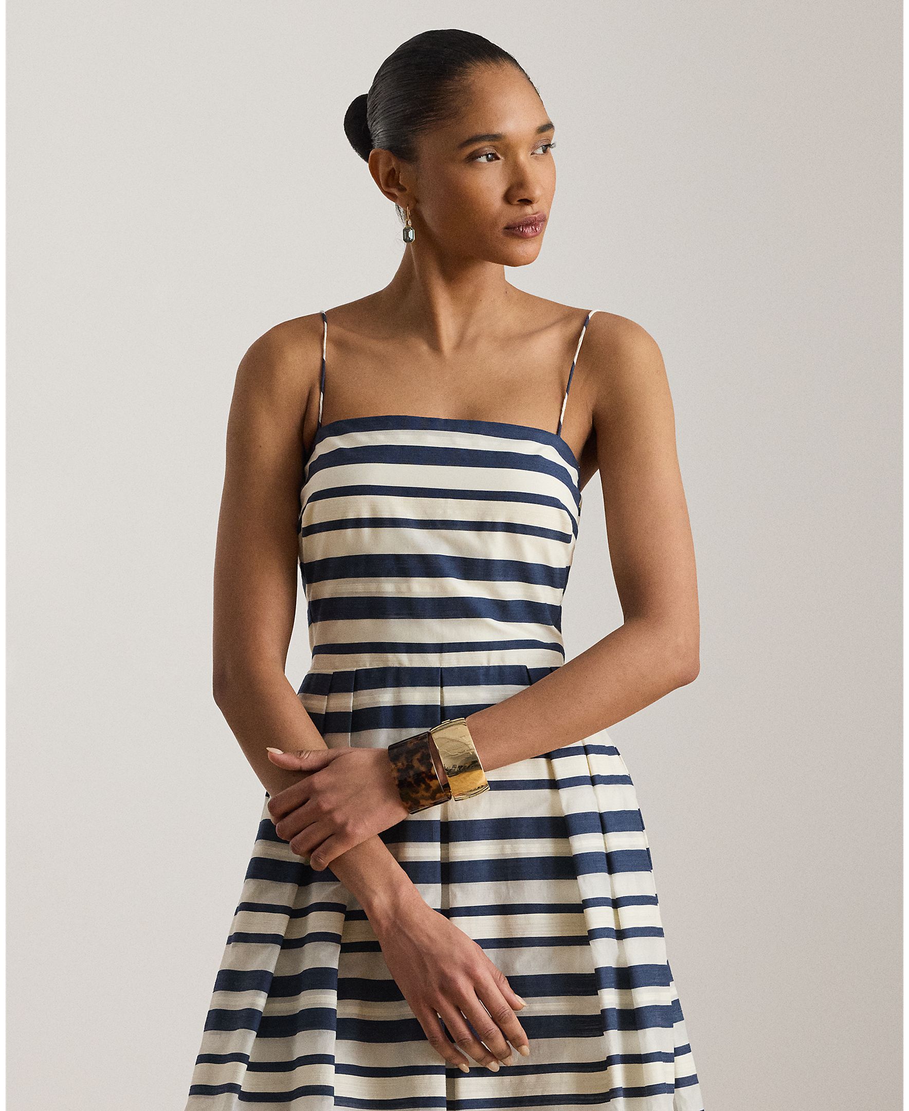 Vestido midi de alças com estampado Azul / Bege-3