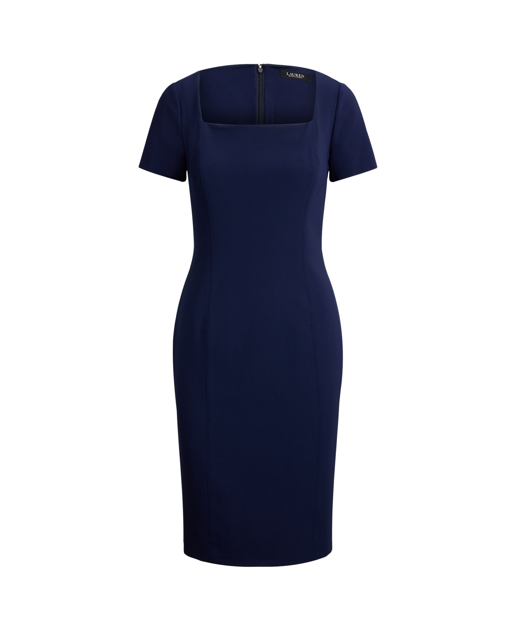Vestido Midi de Manga Curta com Decote Quadrado Azul-marinho-5