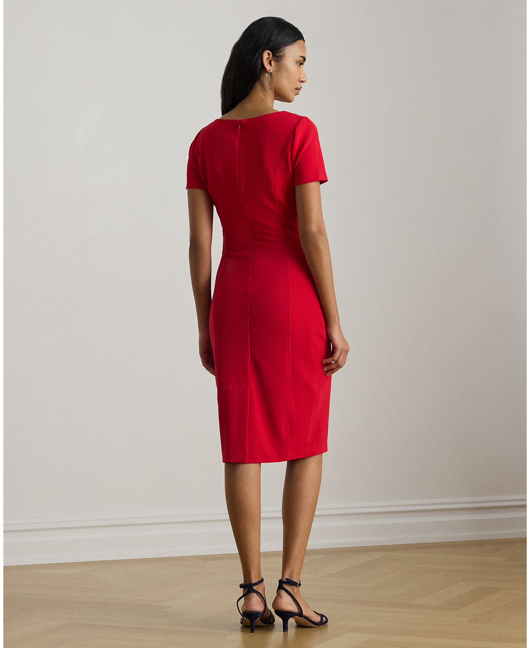 Vestido Midi de Manga Curta com Decote Quadrado Vermelho-2