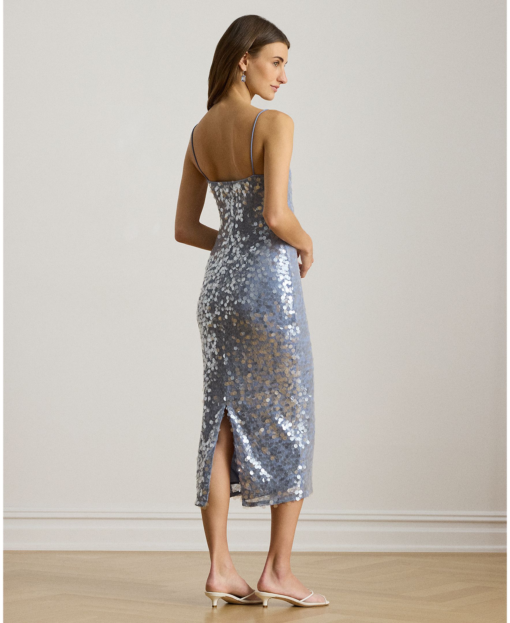 Vestido Midi de Alças e Lantejoulas Céu-2
