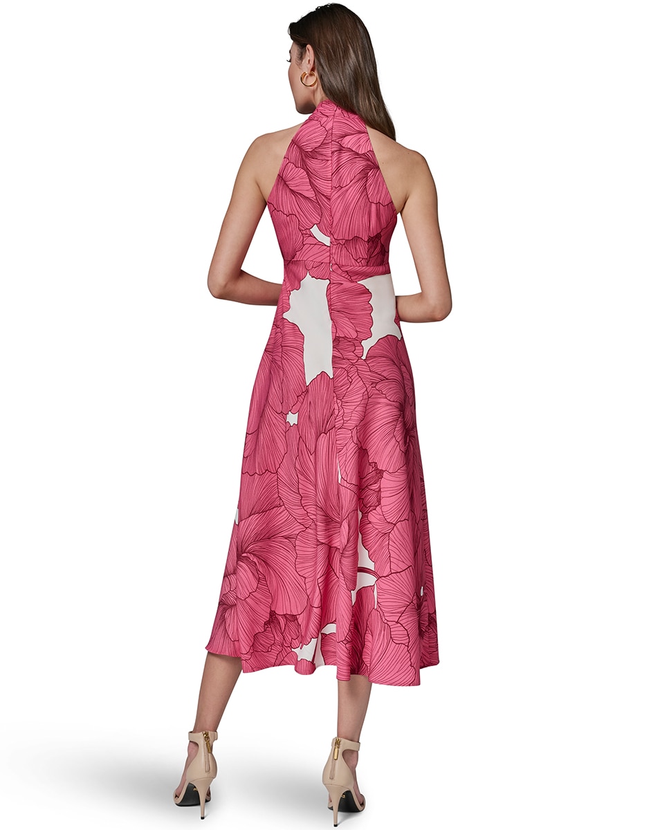 Vestido de Gola Halter com Estampado Floral Fúcsia-2