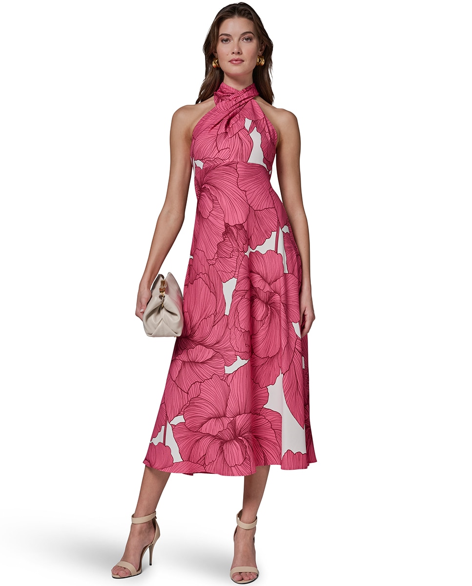Vestido de Gola Halter com Estampado Floral Fúcsia-4