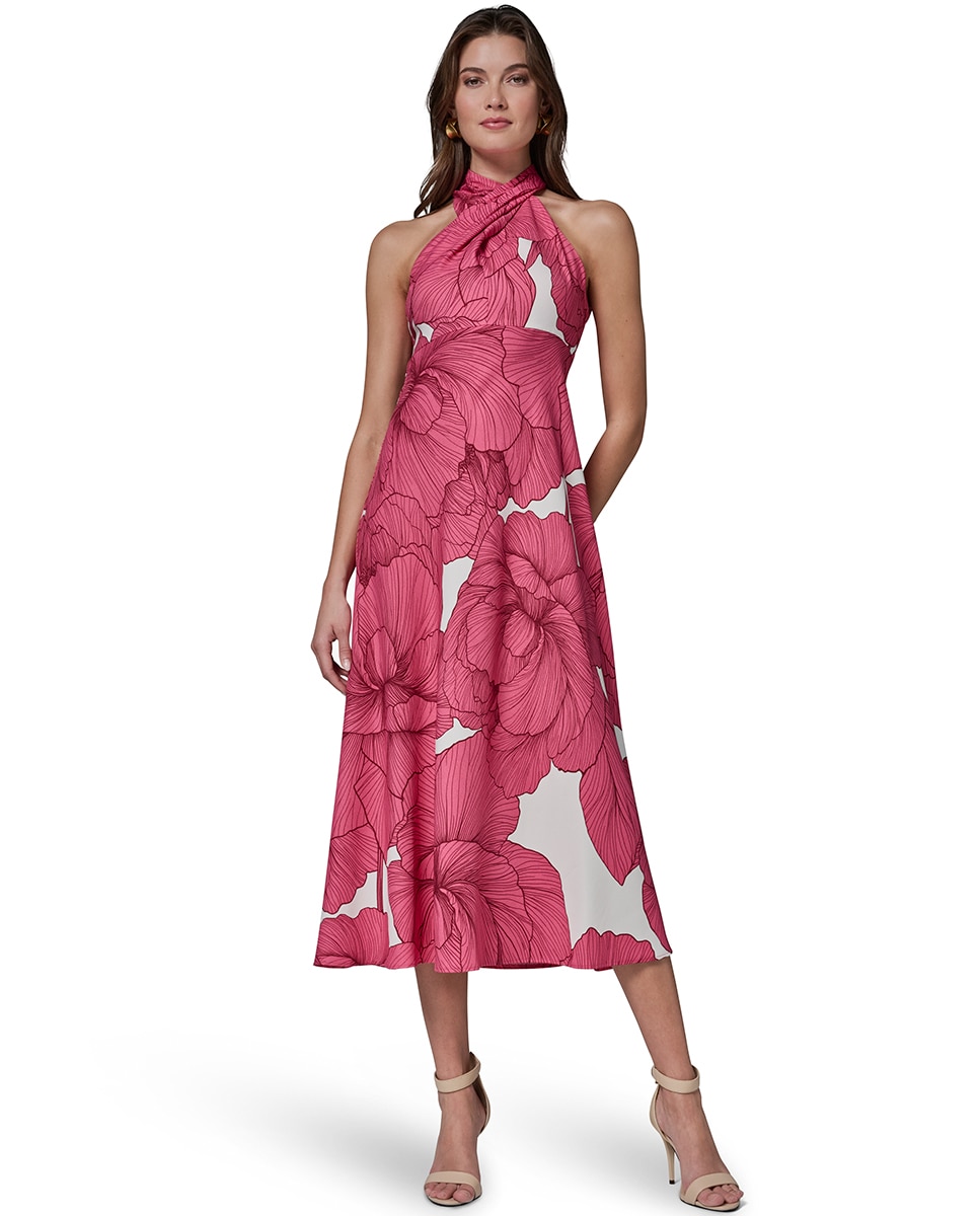Vestido de Gola Halter com Estampado Floral Fúcsia-7