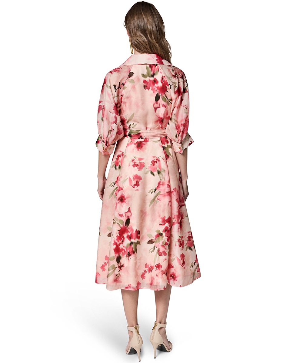 Vestido Fluido de Manga 3/4 Rosa-2