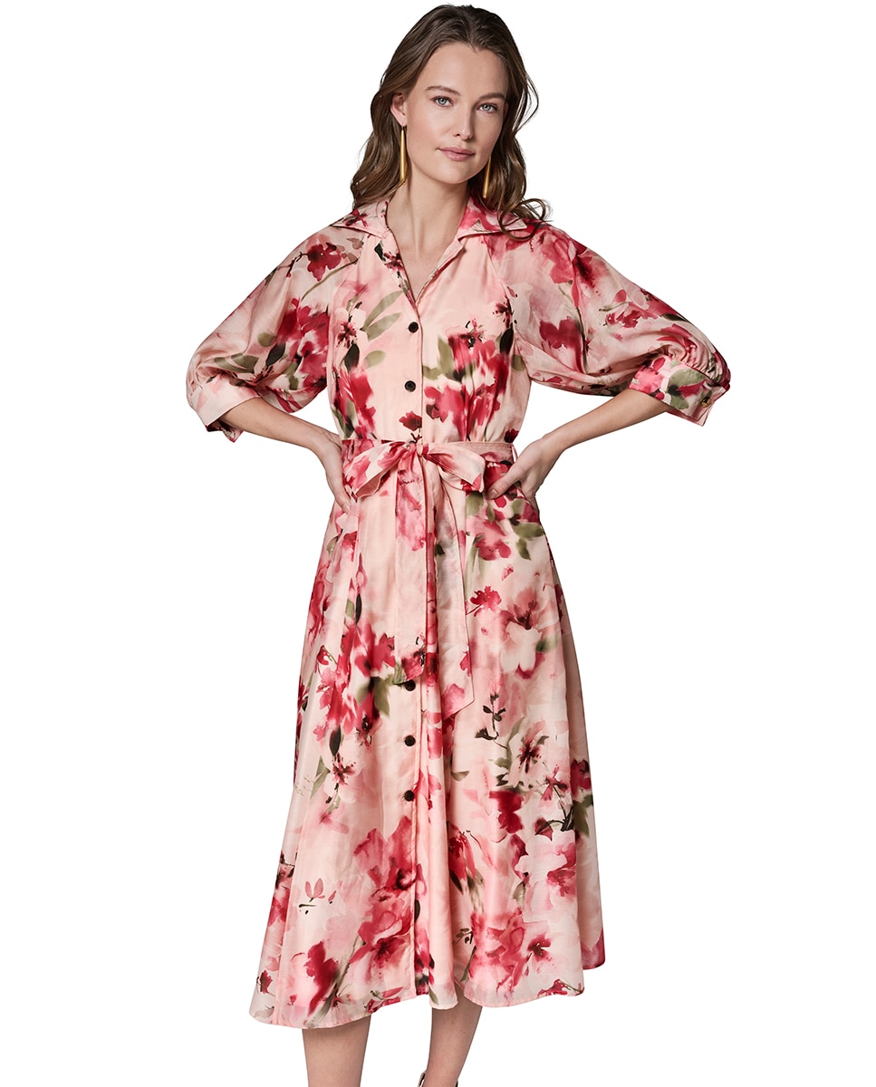 Vestido Fluido de Manga 3/4 Rosa-3