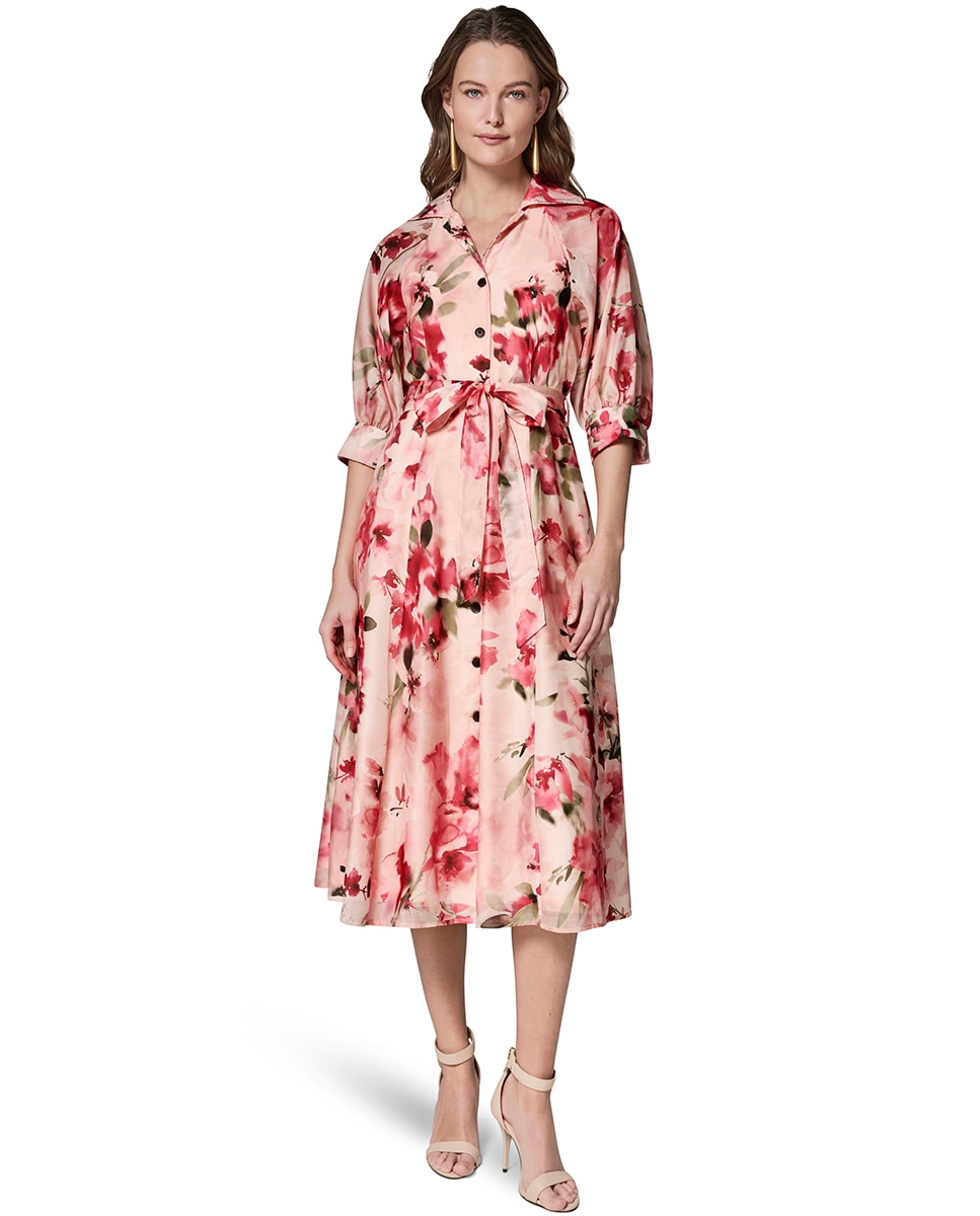 Vestido Fluido de Manga 3/4 Rosa-7