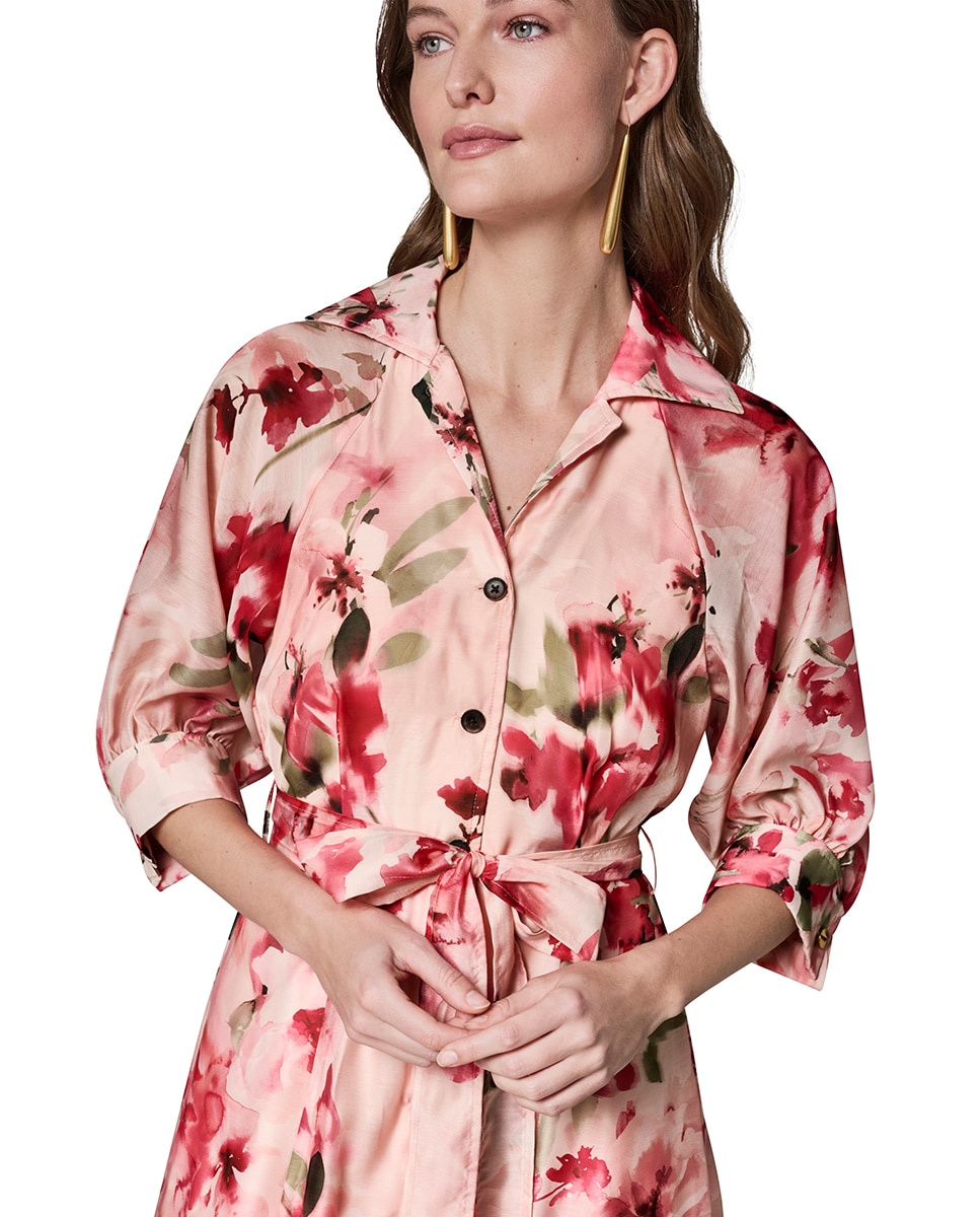 Vestido Fluido de Manga 3/4 Rosa-8